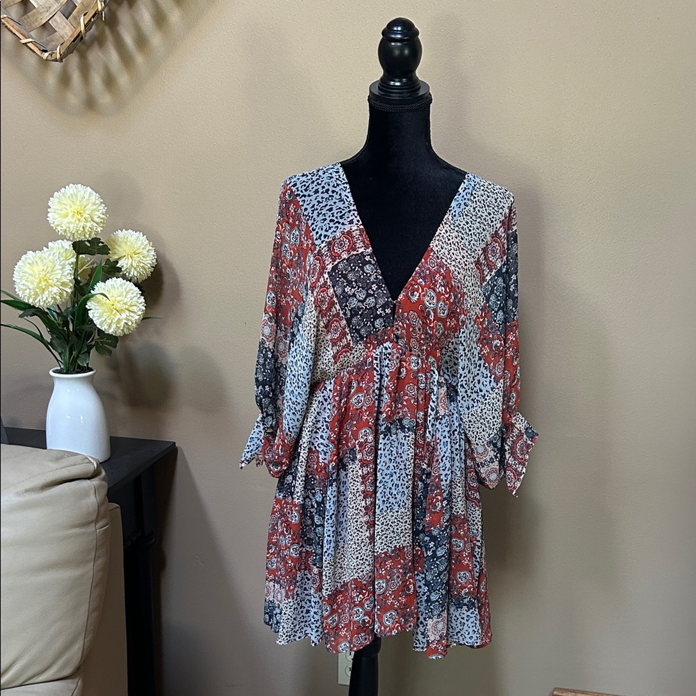 Patchwork V-Neck Dress